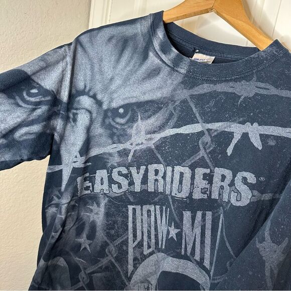 Y2K Easy Riders Pow Mia Navy Blue Eagle Motorcycle All Over Print Long Sleeve M - Picture 2 of 8